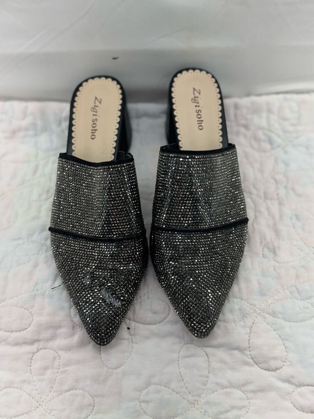 Zigisoha women’s 9 black sparkly party or work slip on heels
